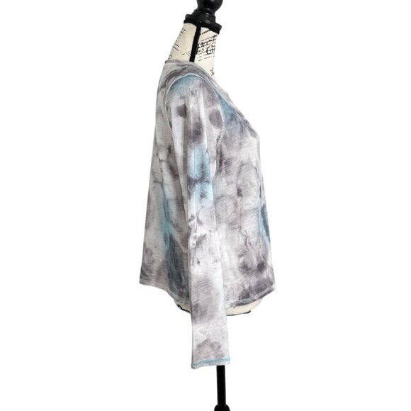 Lisa Todd Long Sleeve Soft Top Blue Gray White Cotton Womens Size S - Picture 2 of 8
